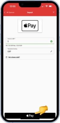 A screen shot showing how to set the amount to deposit with Apply Pay