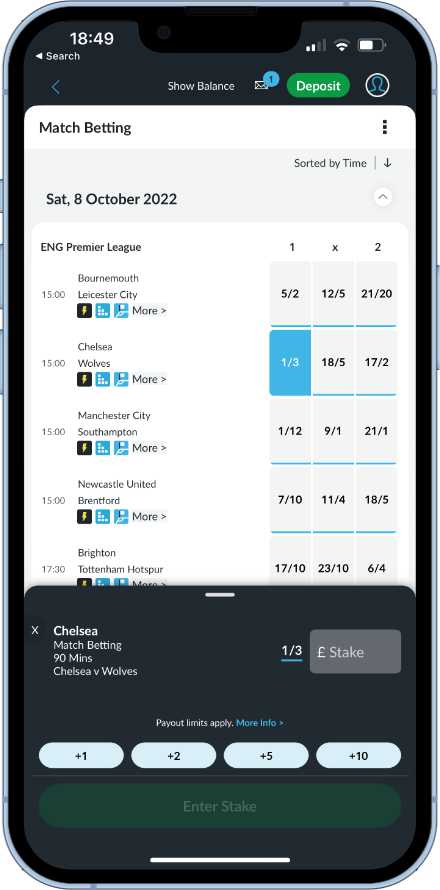 making a selection on the BetVictor app