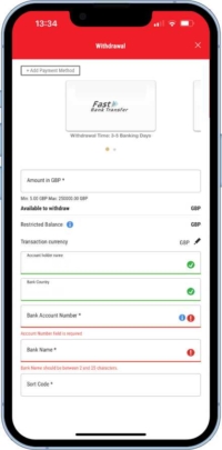 A screen shot showing the Ladbrokes withdrawal methods
