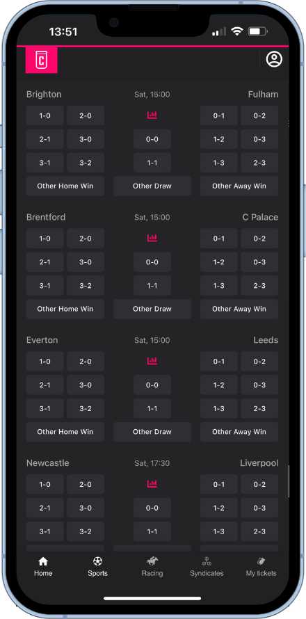 Correct score coupon on the Colossus bets app