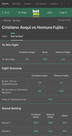 Boxing bet builder a unique feature