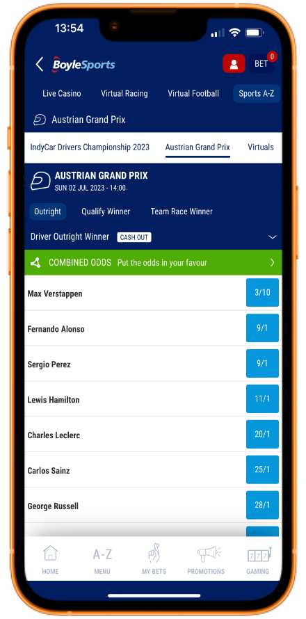 Formula 1 betting on the Boylesports app
