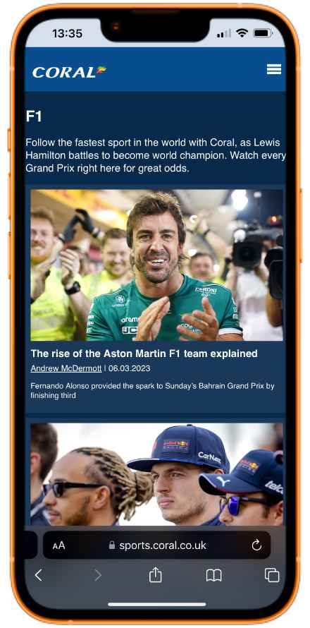 Coral's F1 news blog