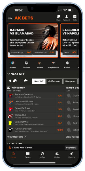 AK BETS app homepage screenshot