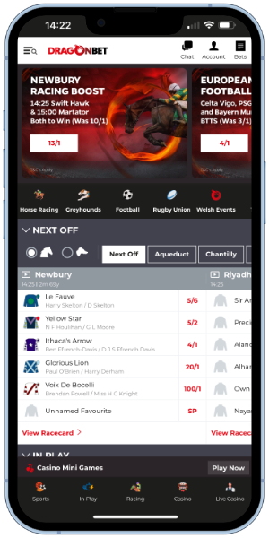 large screenshot of the DragonBet app homepage