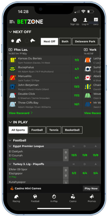 Betzone app homepage screenshot
