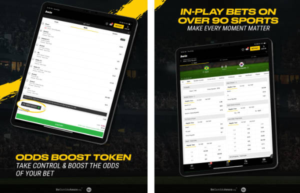 A grahic showing the in play features and over 90 sports available