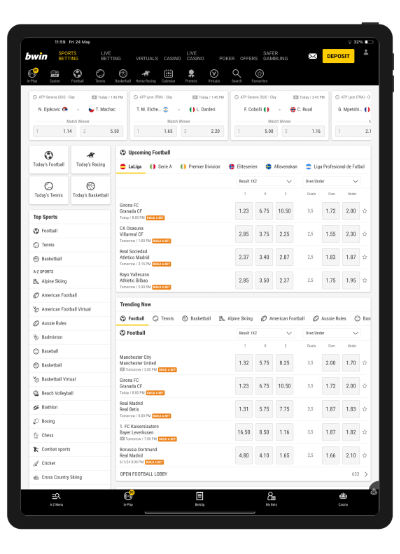 A screen shot showing bwin iPad app home page