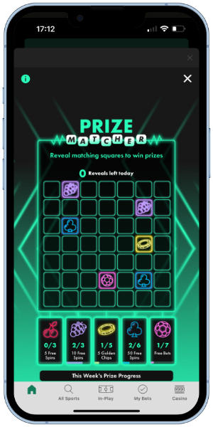 Prize matcher game screenshot