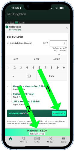applying a bet builder boost on the bet365 app